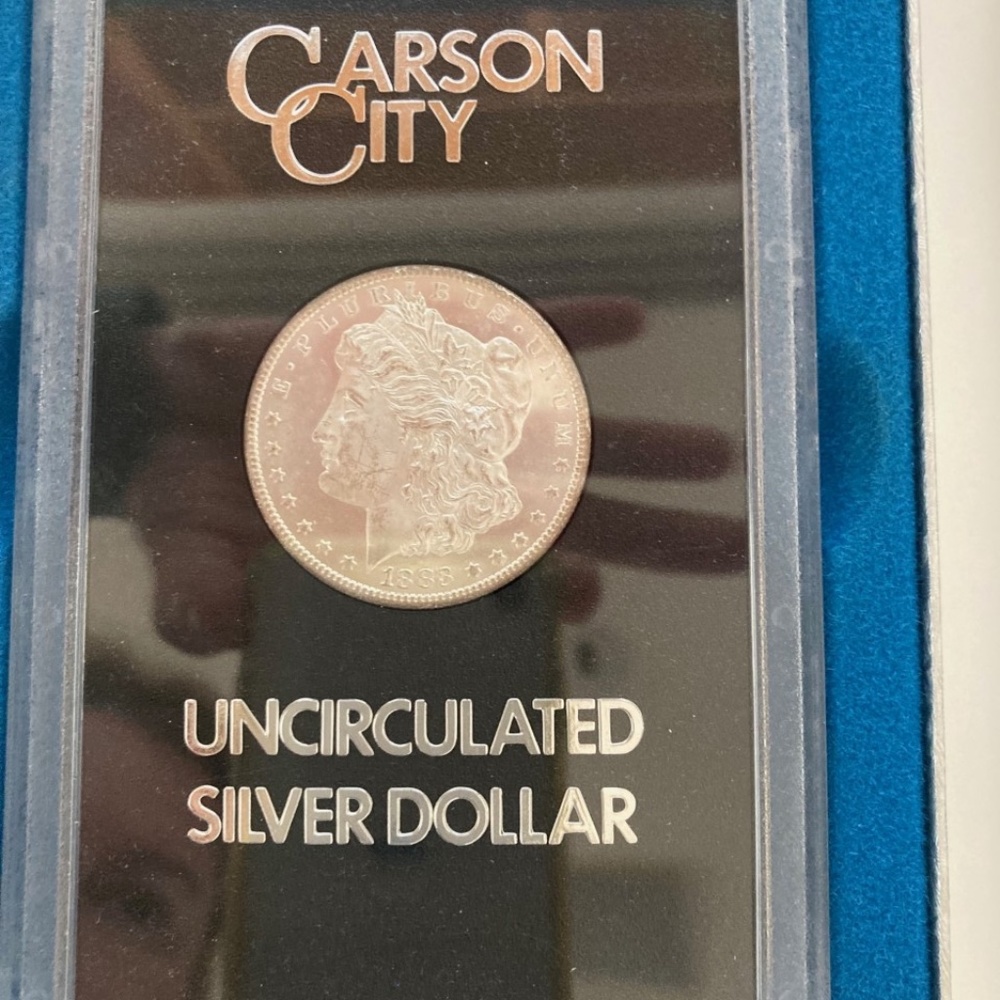 Uncirculated Carson City 1883-CC Morgan silver dollar.